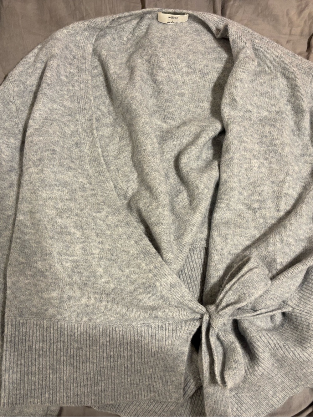Aritzia Gray Tie-Front Cardigan